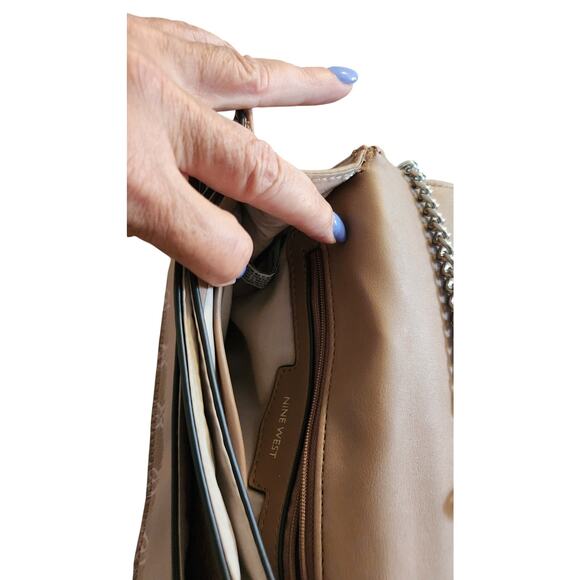 Nine West Taupe Faux Leather Crossbody Purse – Chain Strap, Double Compartment - Picture 7 of 7